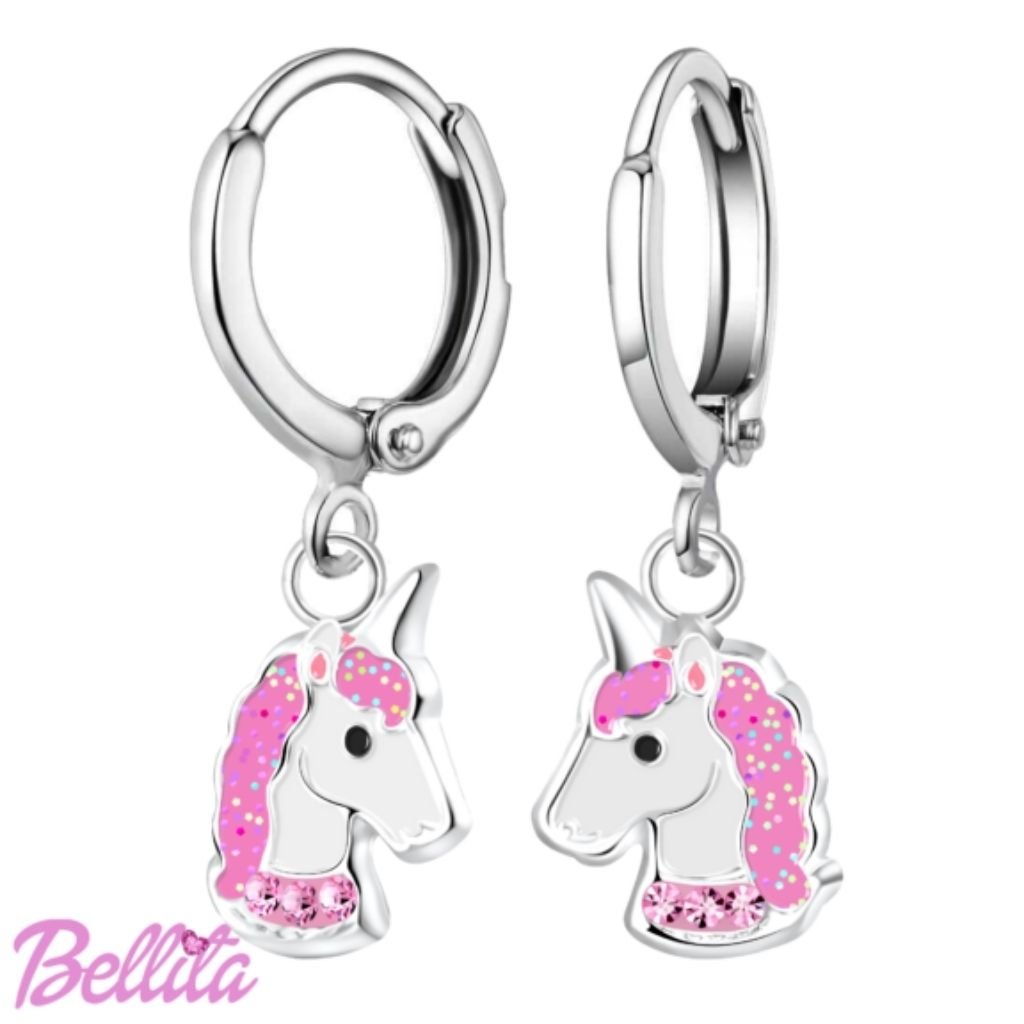 Παιδικά Σκουλαρίκια Bellita Μονόκερος – Ασήμι 925 & Ροζ Στρας