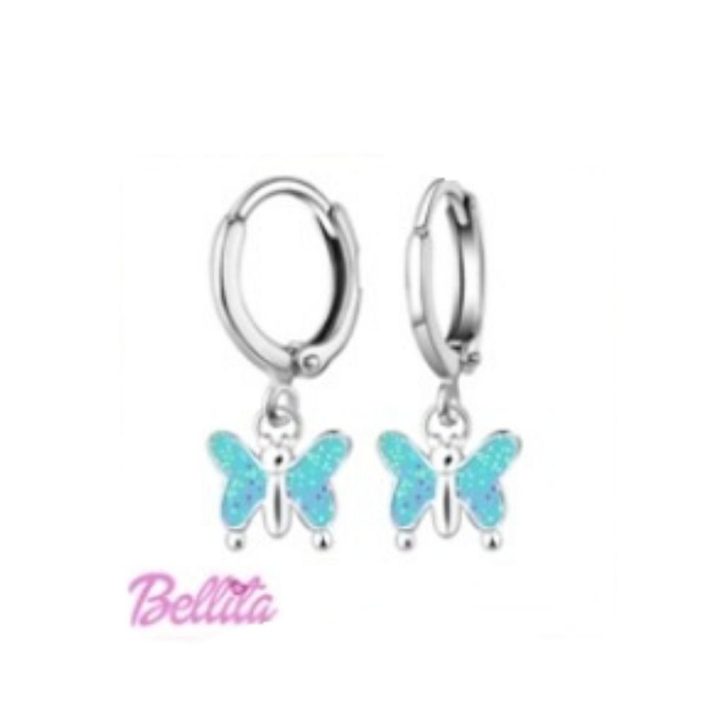 Παιδικά Σκουλαρίκια Bellita Πεταλούδα – Ασήμι 925 με Τιρκουάζ Glitter