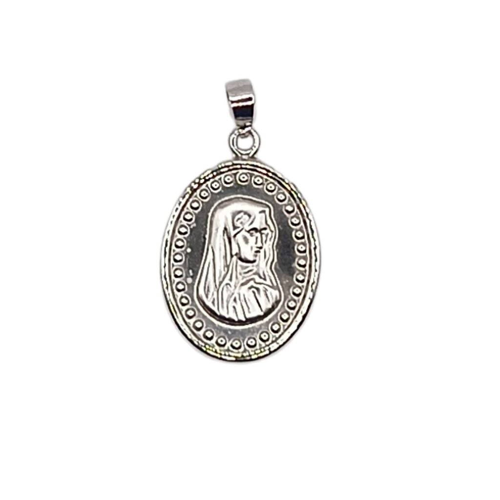 Οβάλ Φυλαχτό Παναγία - Λευκός Χρυσός 14K