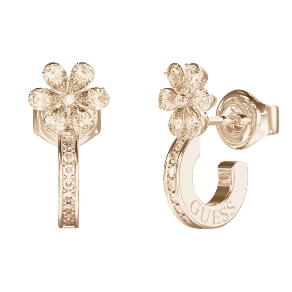 Σκουλαρίκια GUESS Χρυσό με Λουλούδια & Ζιργκόν