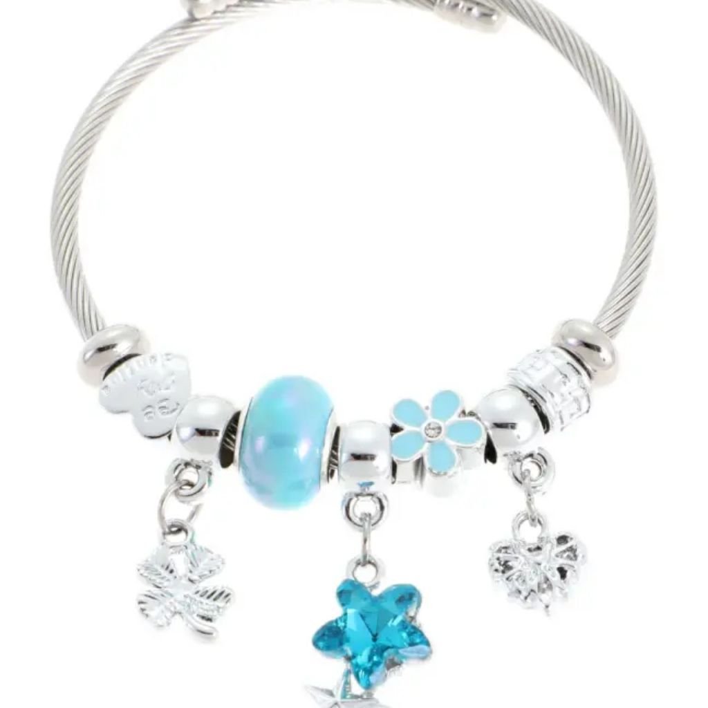 Ατσάλινο βραχιόλι με charms σε μπλε αποχρώσεις - Image 3