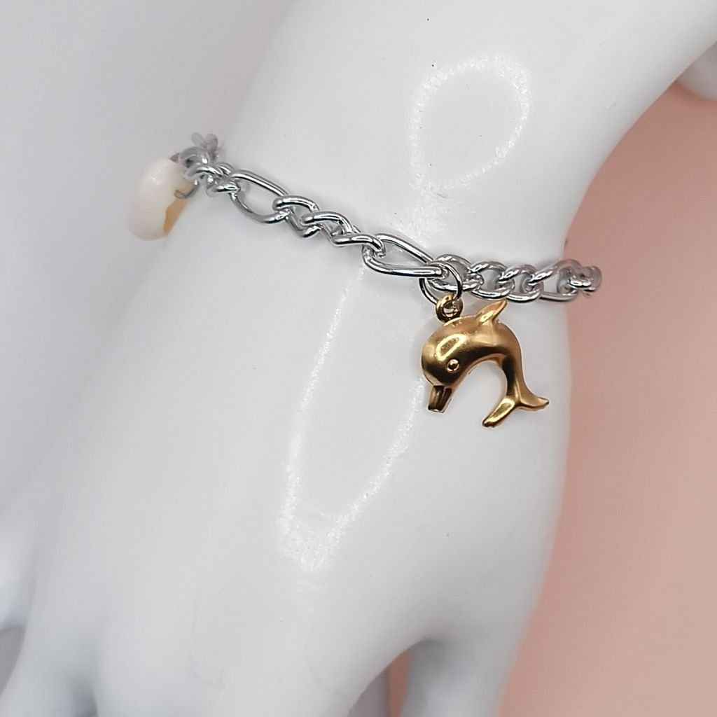 Ατσάλινο βραχιόλι με charms δελφίνι, κοχύλι & ουρές γοργόνας
