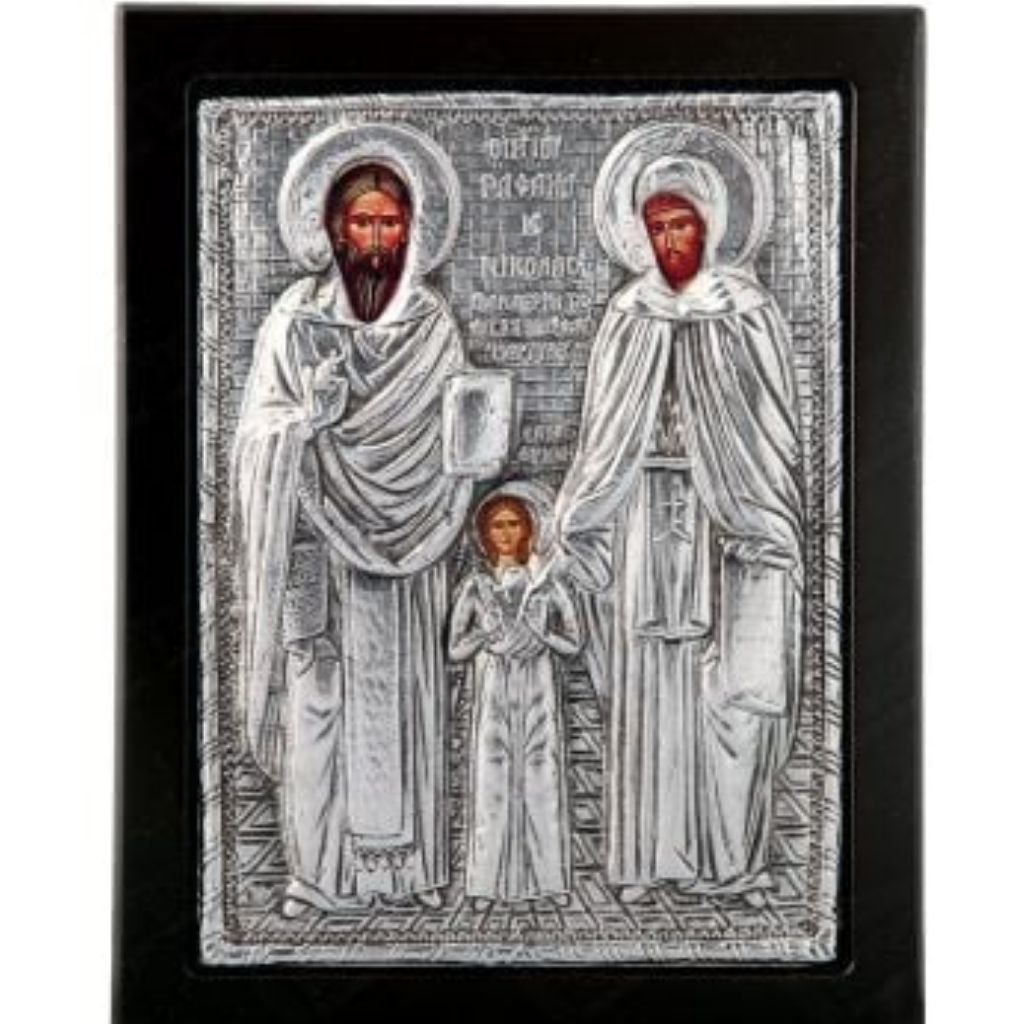 Μεταλλική Εικόνα Αγίων Ραφαήλ, Νικολάου και Ειρήνης – 18 x 23 εκ.