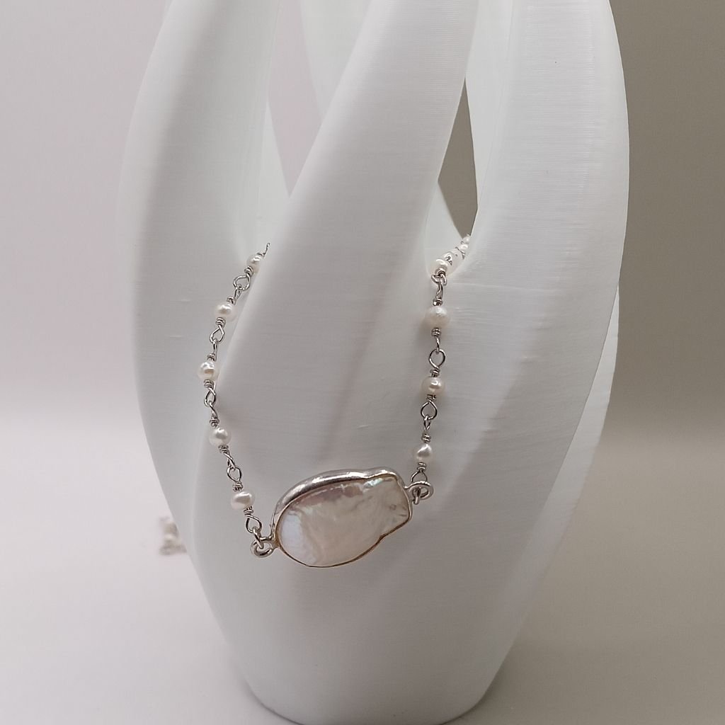 Κολιέ από Ασήμι 925 με Φυσικά Μαργαριτάρια και Baroque Κεντρικό Στοιχείο - Image 2