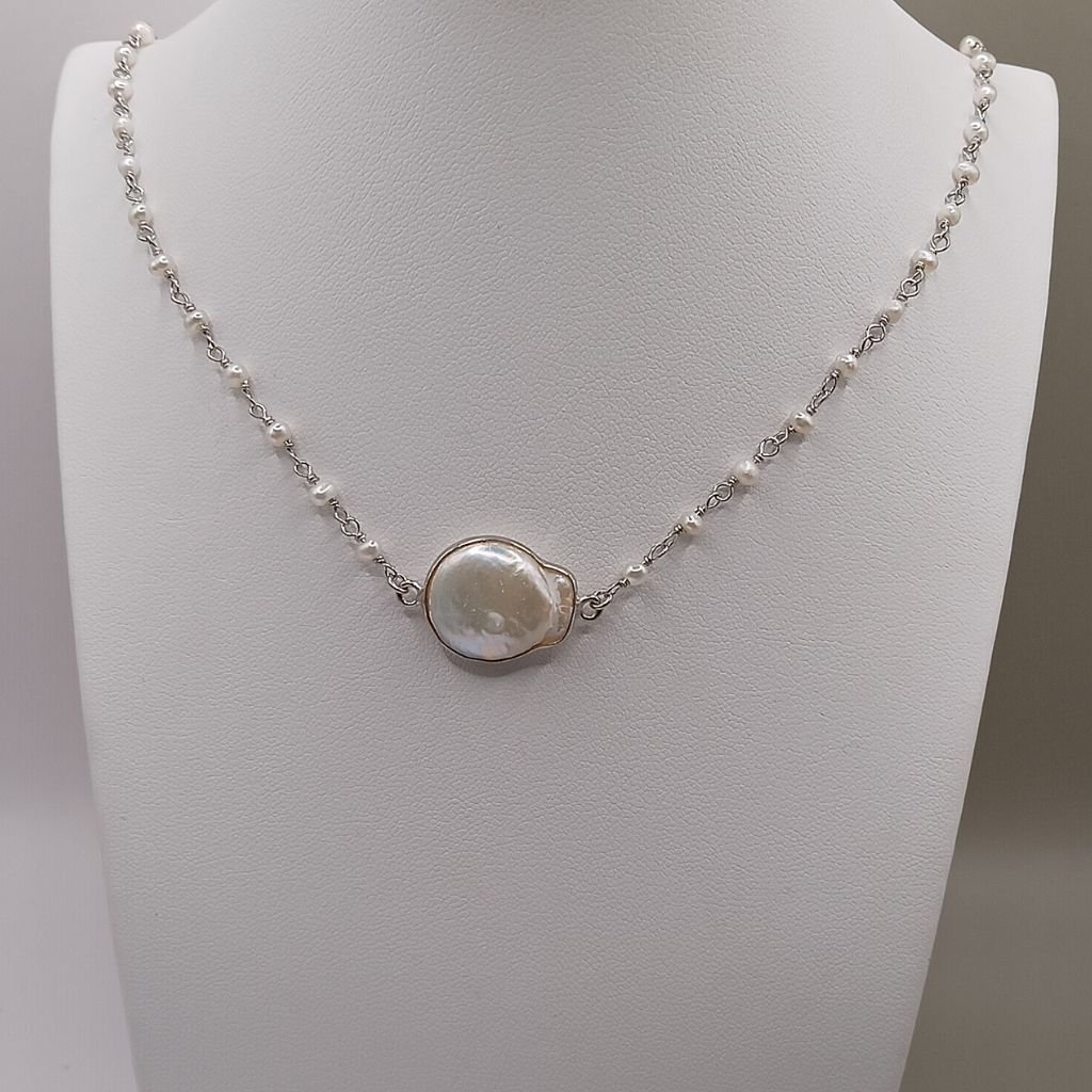 Κολιέ από Ασήμι 925 με Φυσικά Μαργαριτάρια και Baroque Κεντρικό Στοιχείο