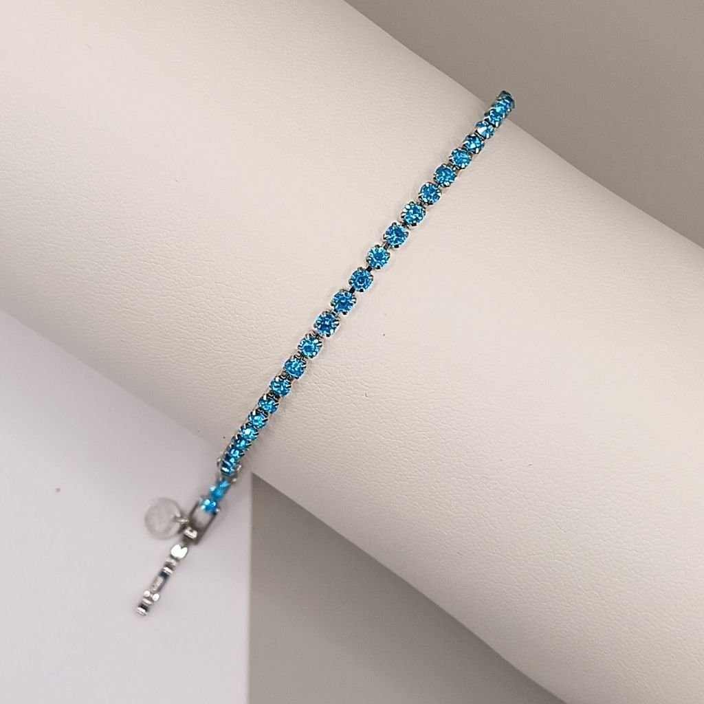 Βραχιόλι Tennis από Ασήμι 925 Επιροδιωμένο με Γαλάζια Ζιργκόν - Image 3