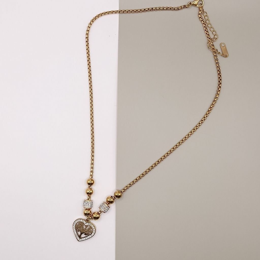 Ατσάλινο Κολιέ Χρυσό με Καρδιά και Ζιργκόν - Image 2