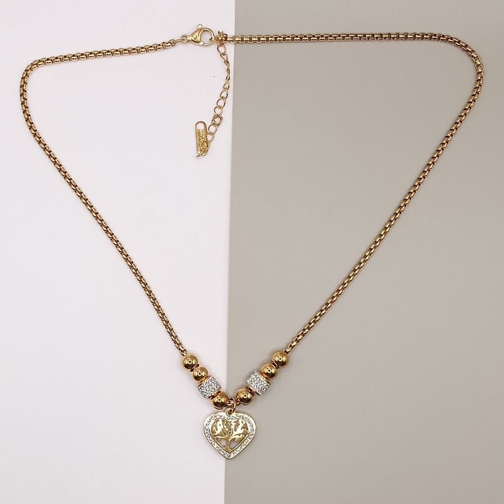 Ατσάλινο Κολιέ Χρυσό με Καρδιά και Ζιργκόν - Image 3