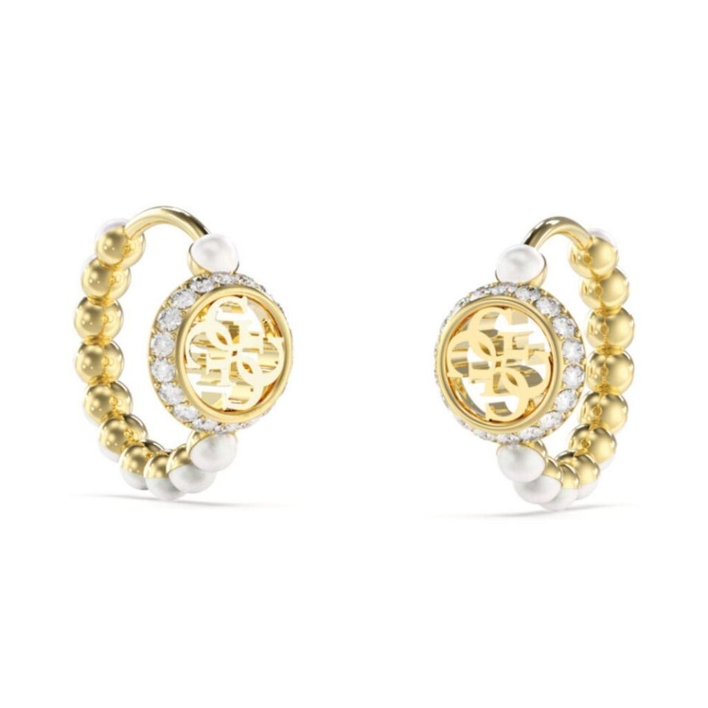 Guess Σκουλαρίκια Ατσάλινα Χρυσό Τόνο με Πέρλες & Λογότυπο