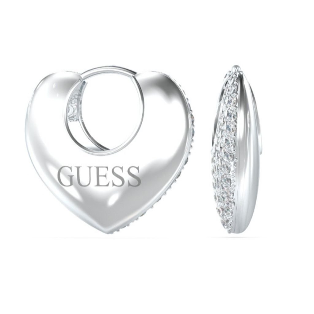 Guess Σκουλαρίκια Καρδιές με Λευκά Ζιργκόν