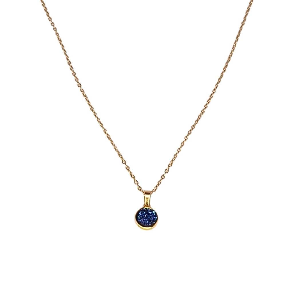 Ατσάλινο Κολιέ με Στρογγυλό Μοτίφ Druzy (Μπλε ή Τιρκουάζ) - Image 4