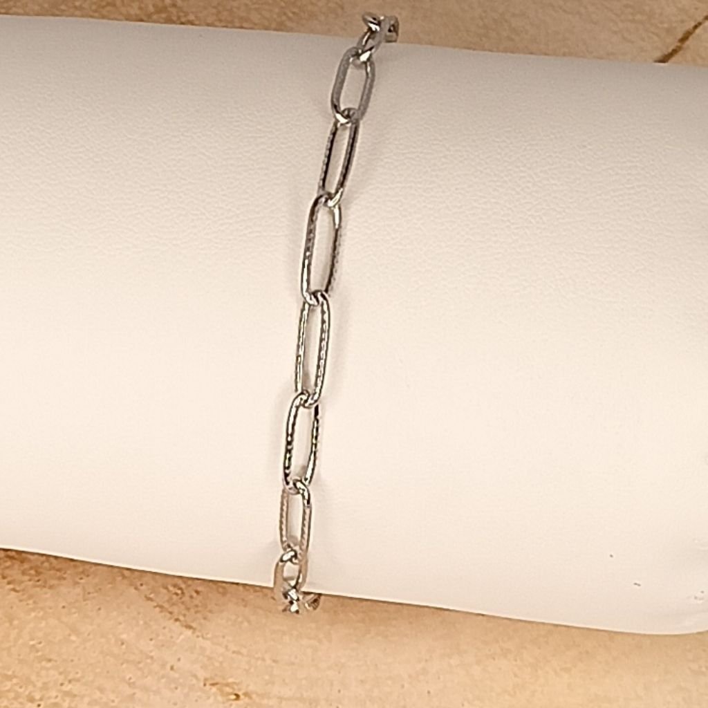 Ατσάλινο Βραχιόλι Λεπτή Αλυσίδα Paperclip σε Ασημί