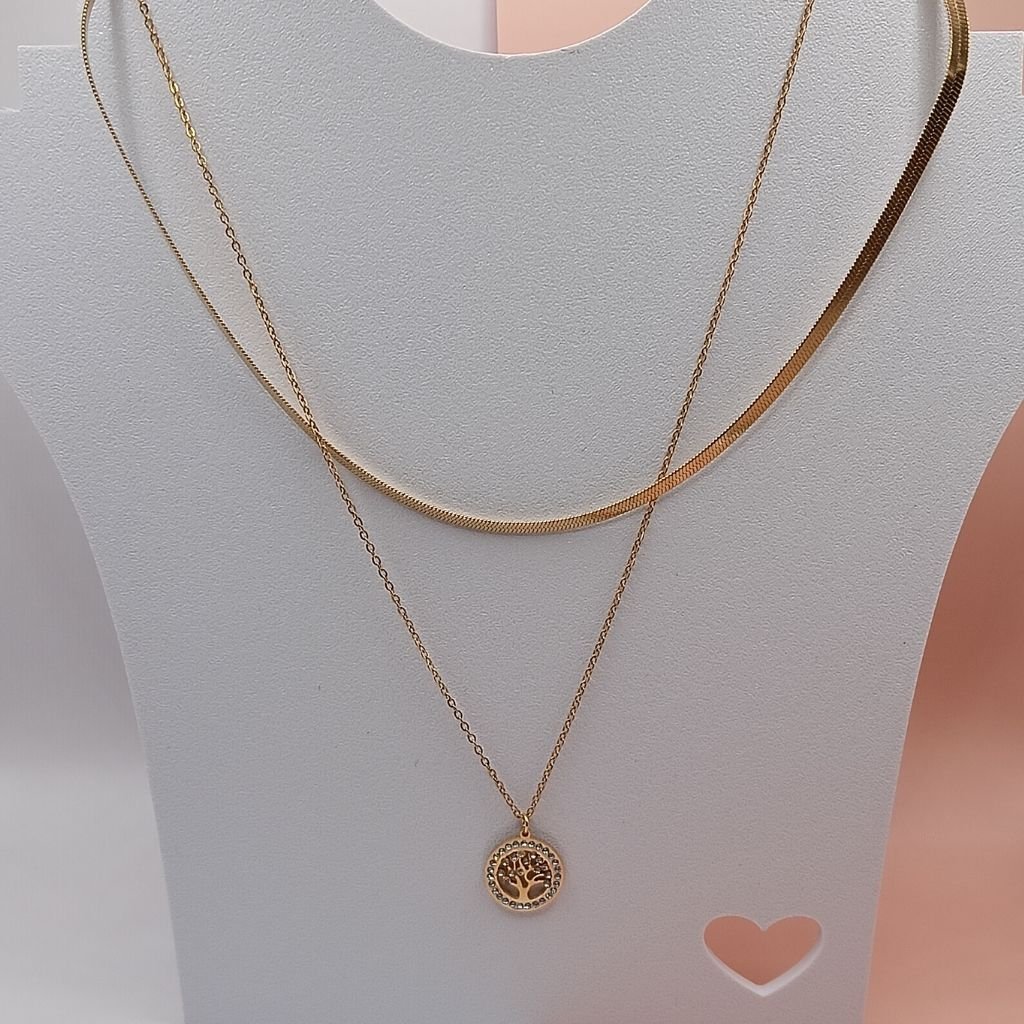 Ατσάλινο διπλό κολιέ με δέντρο της ζωής