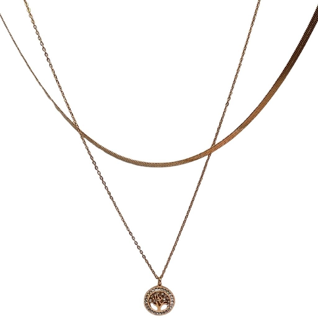 Ατσάλινο διπλό κολιέ με δέντρο της ζωής - Image 2