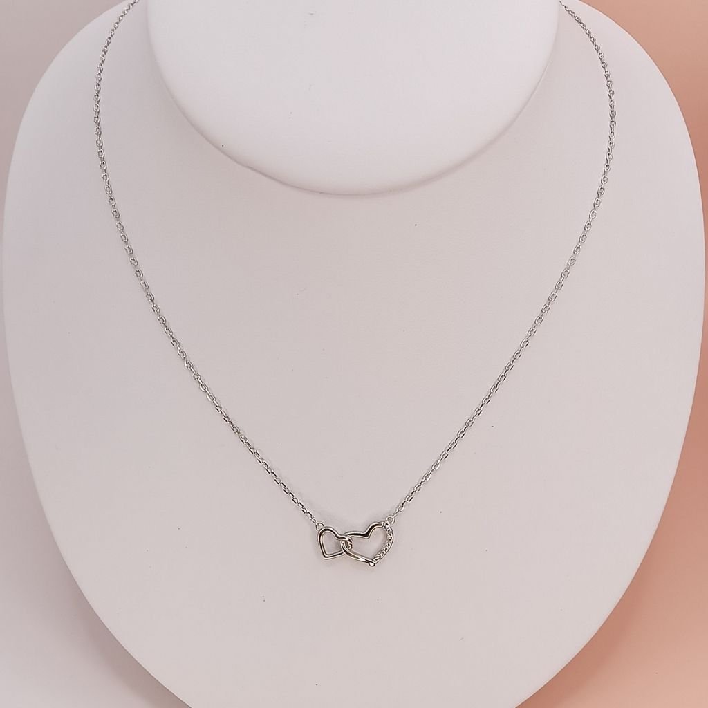Κολιέ Ασήμι 925 με Δύο Ενωμένες Καρδιές και Ζιργκόν