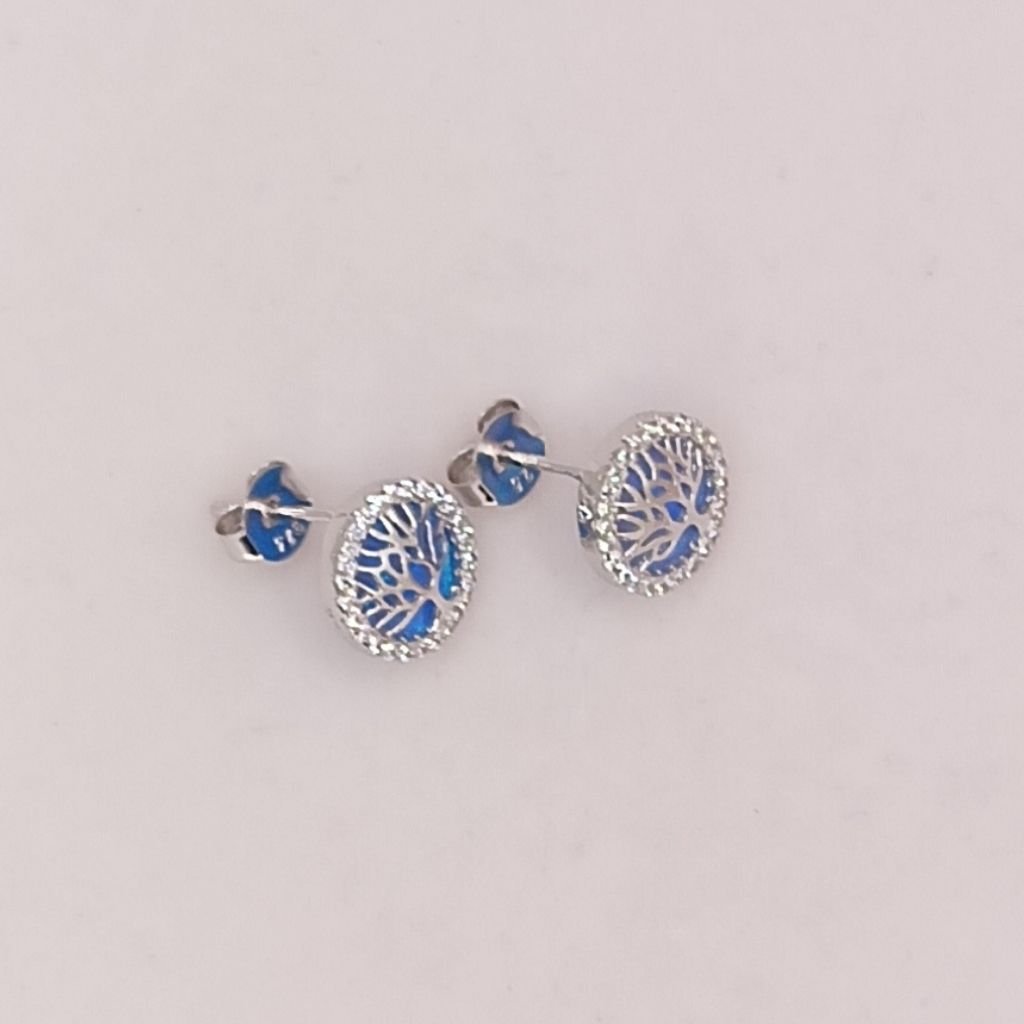 Σκουλαρίκια Ασήμι 925 με Δέντρο της Ζωής, Μπλε Οπάλιο & Ζιργκόν - Image 3