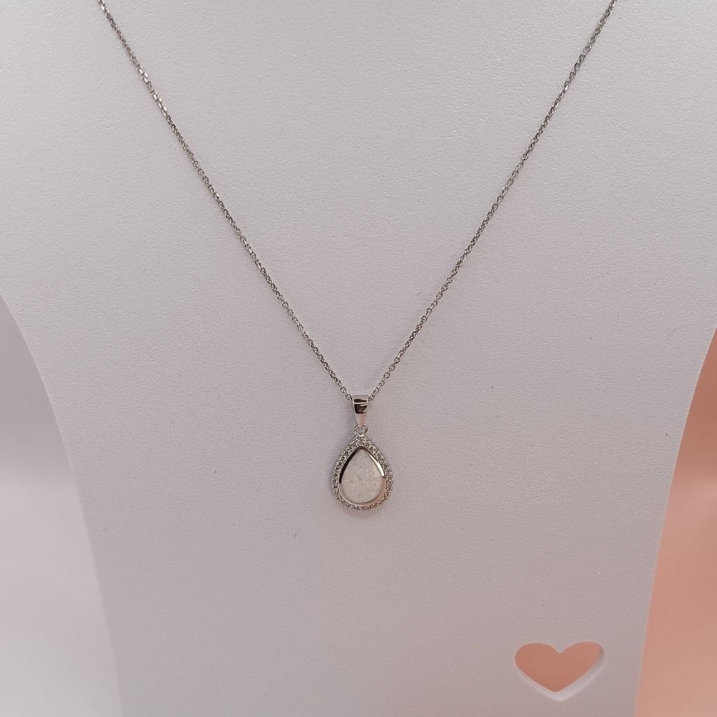 Κολιέ Ασήμι 925 με Δάκρυ Λευκό Οπάλιο και Ζιργκόν - Image 2