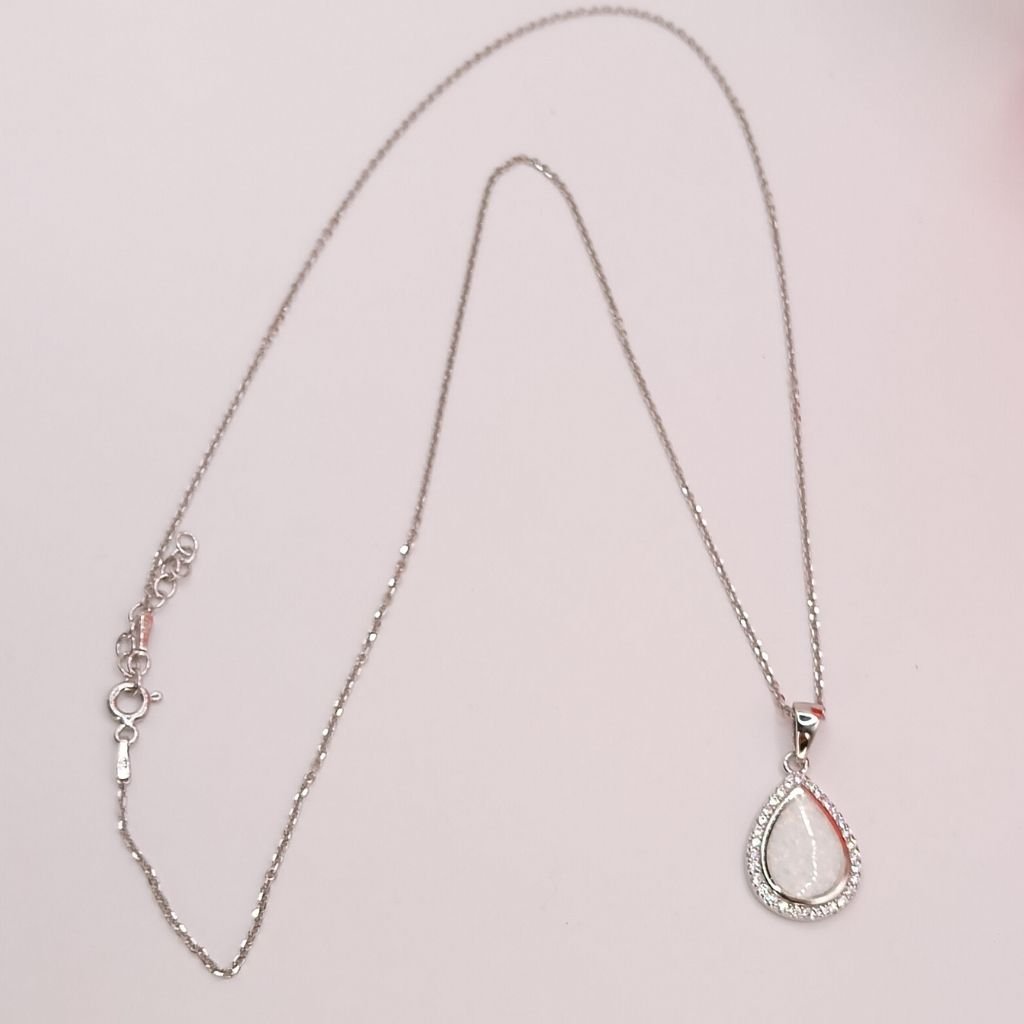 Κολιέ Ασήμι 925 με Δάκρυ Λευκό Οπάλιο και Ζιργκόν - Image 3