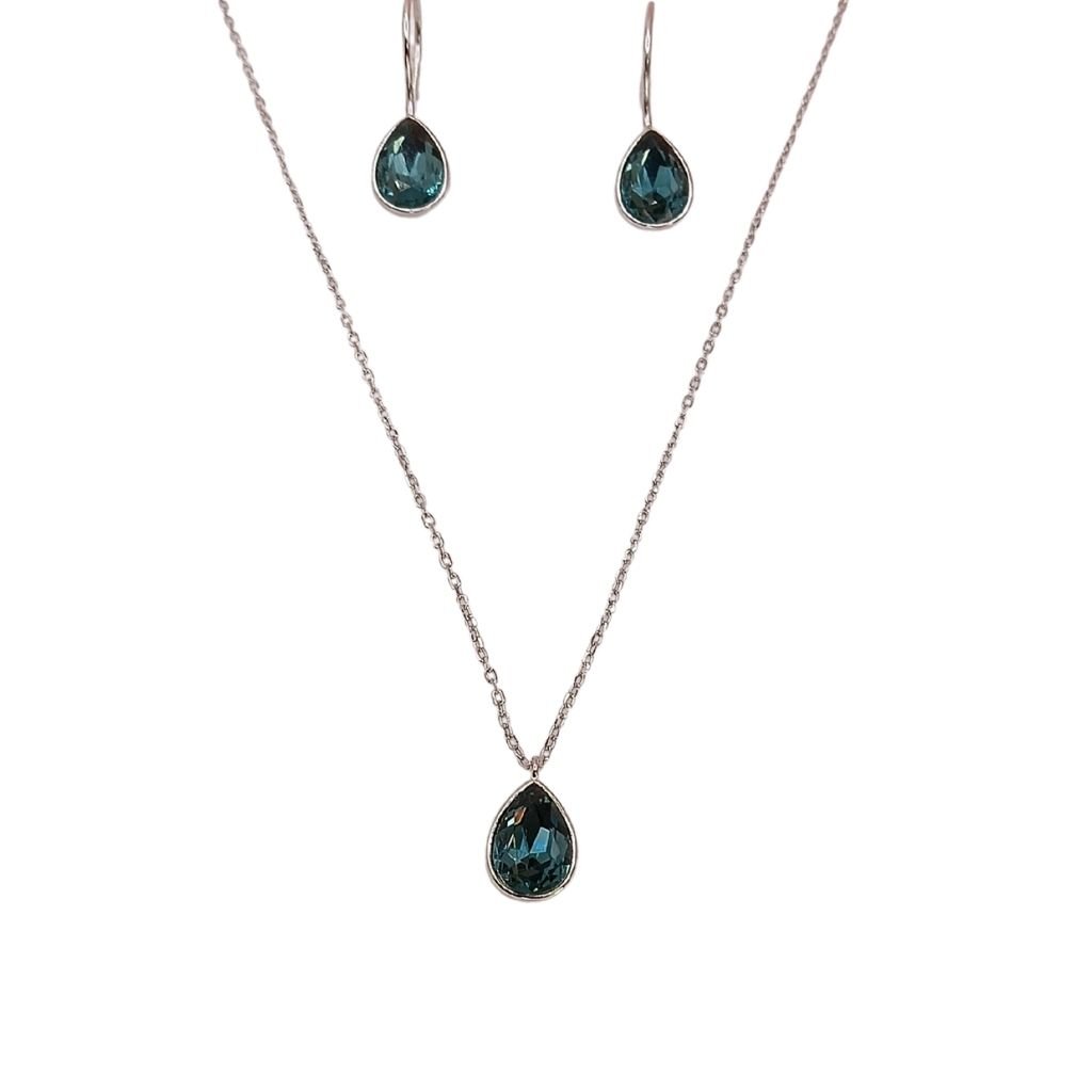 Σετ Κολιέ & Σκουλαρίκια Ασήμι 925 με Δάκρυ Πράσινη Πέτρα - Image 3