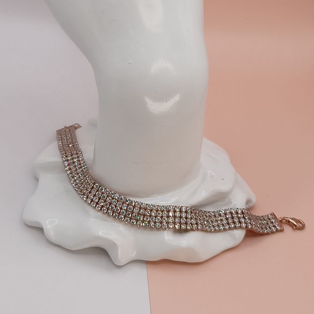 Βραχιόλι Ριβιέρα Ασήμι 925 Ροζ Επιχρυσωμένο με Λευκά Ζιργκόν