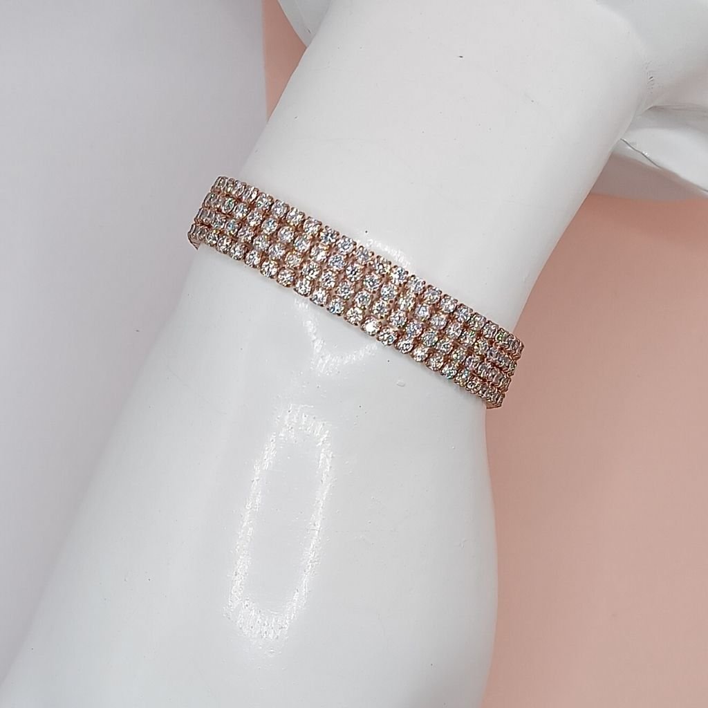 Βραχιόλι Ριβιέρα Ασήμι 925 Ροζ Επιχρυσωμένο με Λευκά Ζιργκόν - Image 2