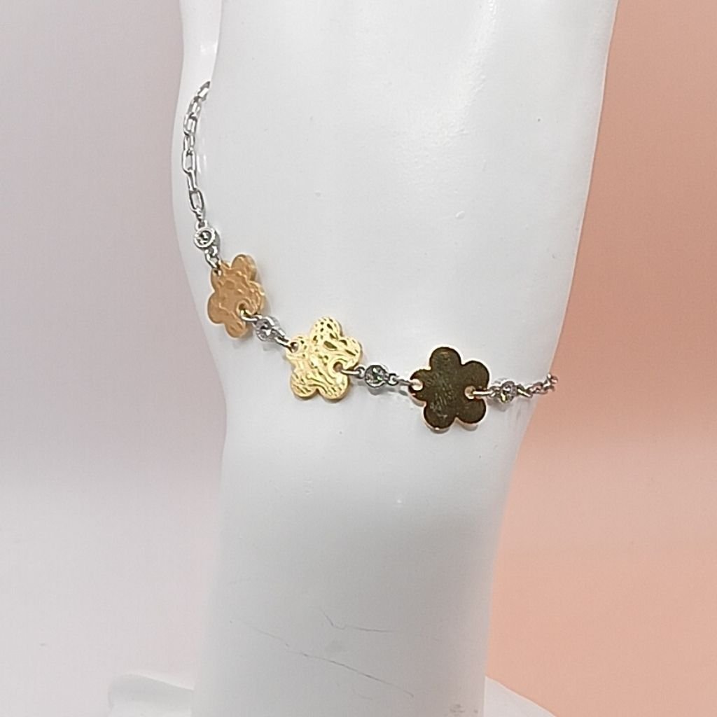 Ατσάλινο Βραχιόλι Διχρωμία με Τριφύλλια & Ζιργκόν