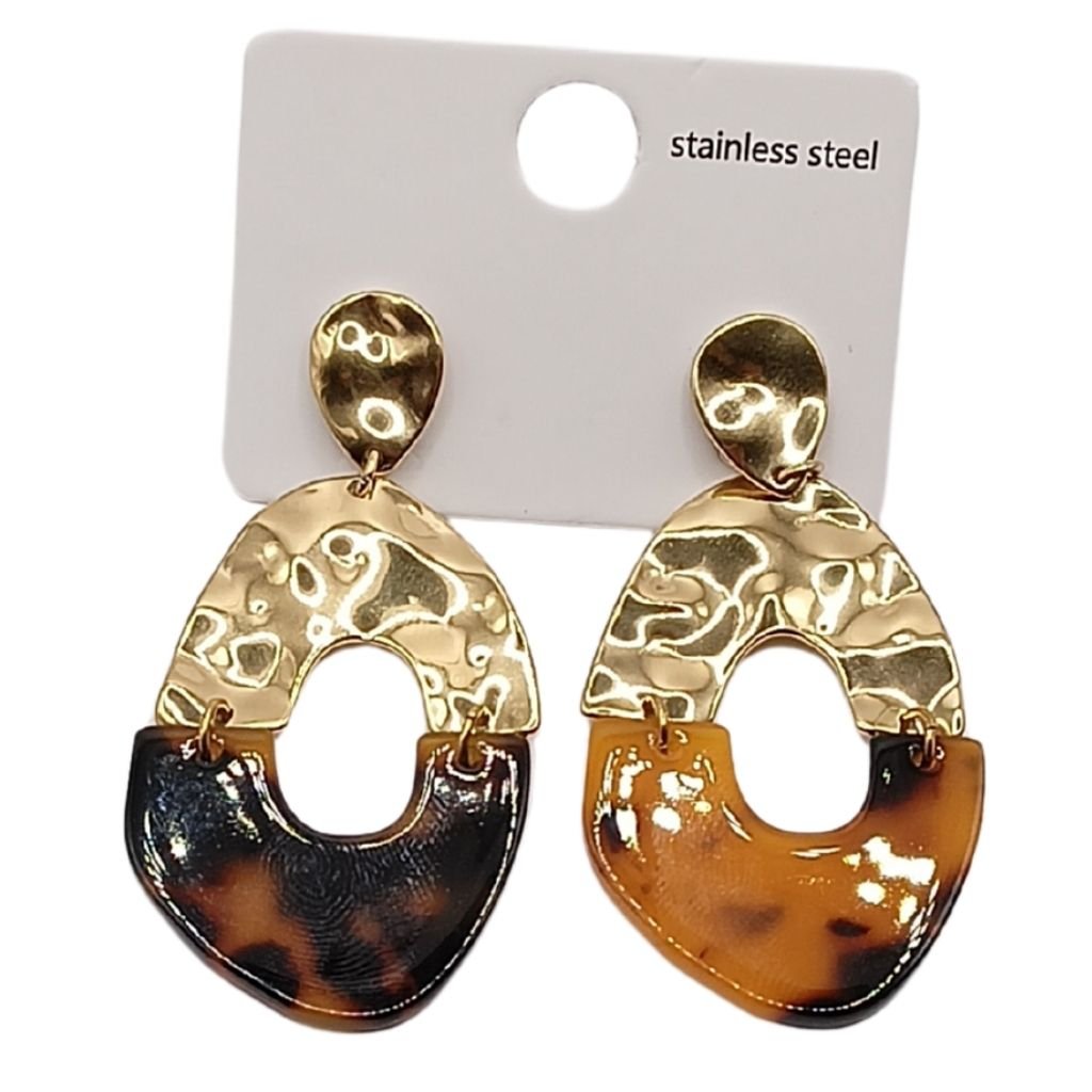 Ατσάλινα Σκουλαρίκια Κρεμαστά Οβάλ Λεοπάρ