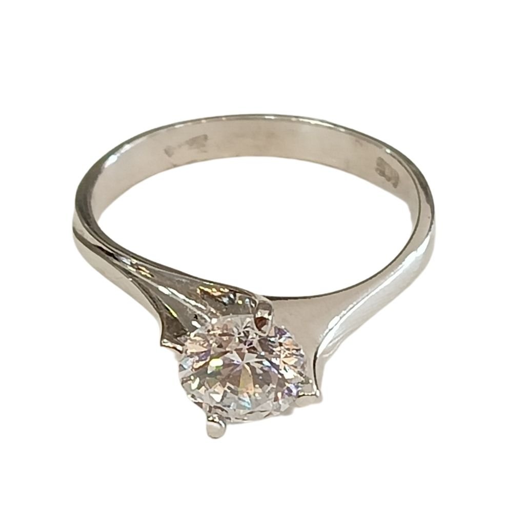 Λευκόχρυσο Δαχτυλίδι 14Κ με Μεγάλο Ζιργκόν - Image 2