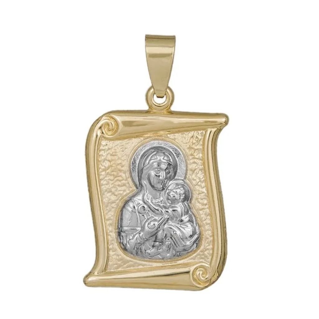 Χρυσό δίχρωμο φυλαχτό Κ9 Βρεφοκρατούσα σε πάπυρο