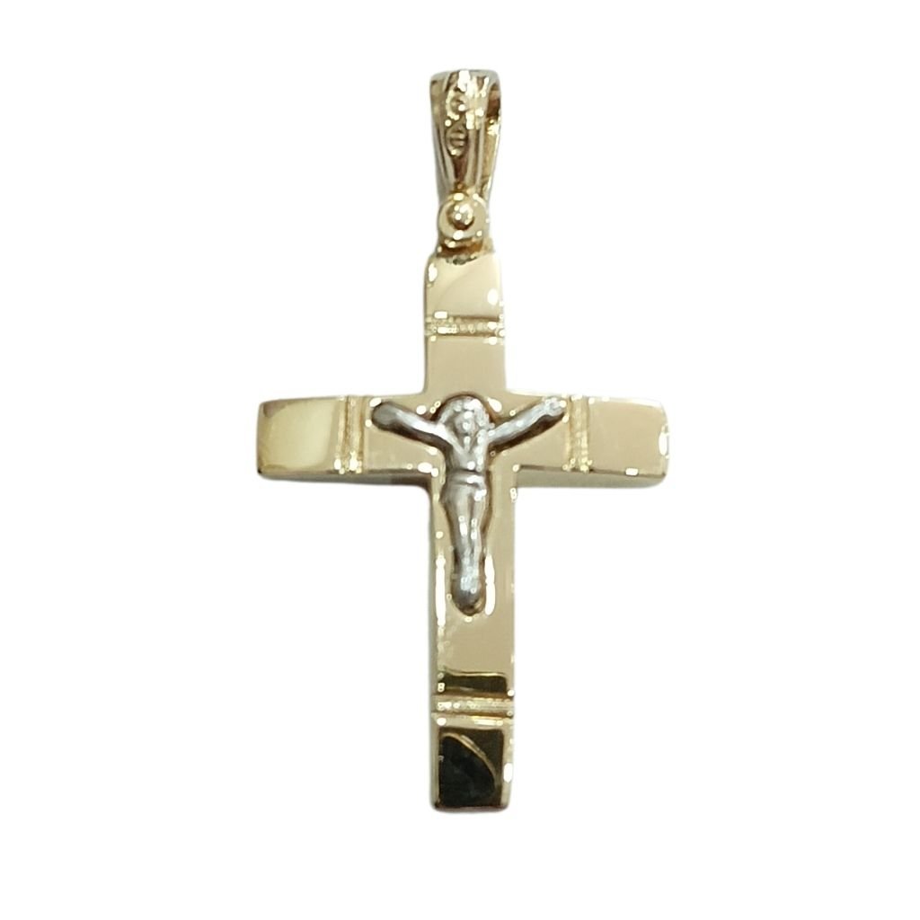 Ανδρικός Σταυρός 14 Καρατίων με Δίχρωμο Σώμα Χριστού - Image 3