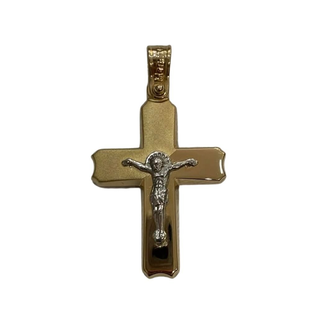 Χρυσός Σταυρός 14 Καρατίων με Εσταυρωμένο Δίχρωμος
