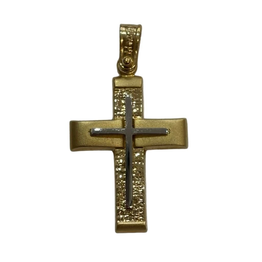 Χρυσός Σταυρός 14 Καρατίων Δίχρωμος με Λευκό Σταυρό