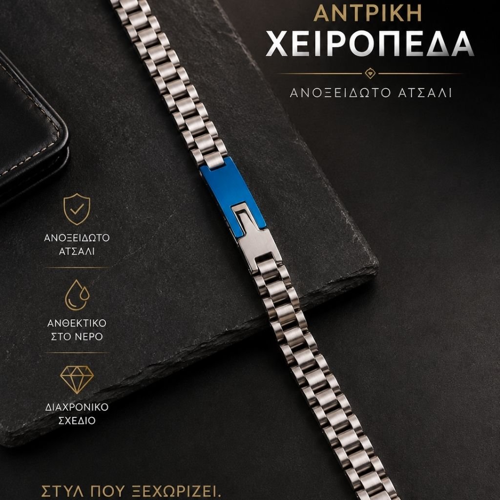 Ανδρική Ατσάλινη Χειροπέδα με Μπλε Ταυτότητα
