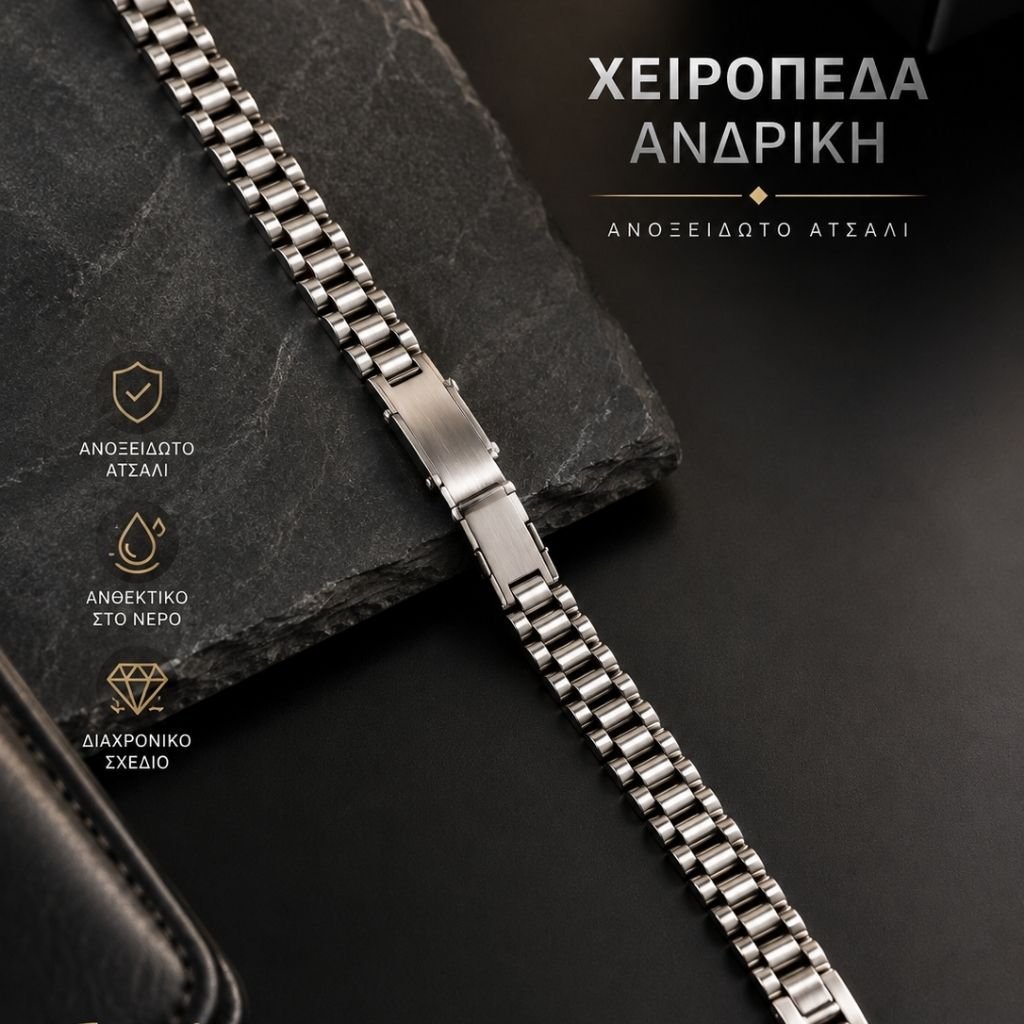 Ανδρική Ατσάλινη Χειροπέδα σε Ασημί Χρώμα