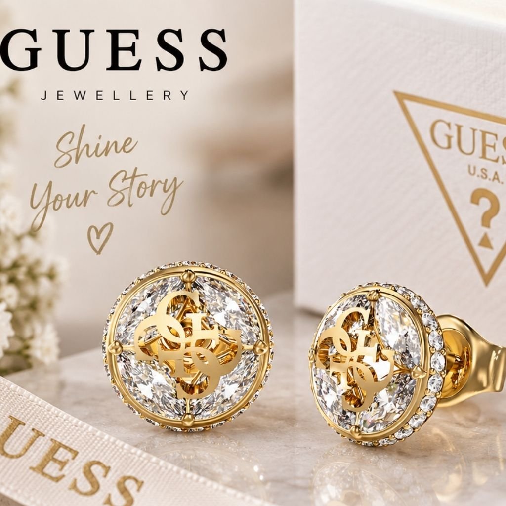 Σκουλαρίκια Guess Χρυσόχρωμα με Λευκές Πέτρες