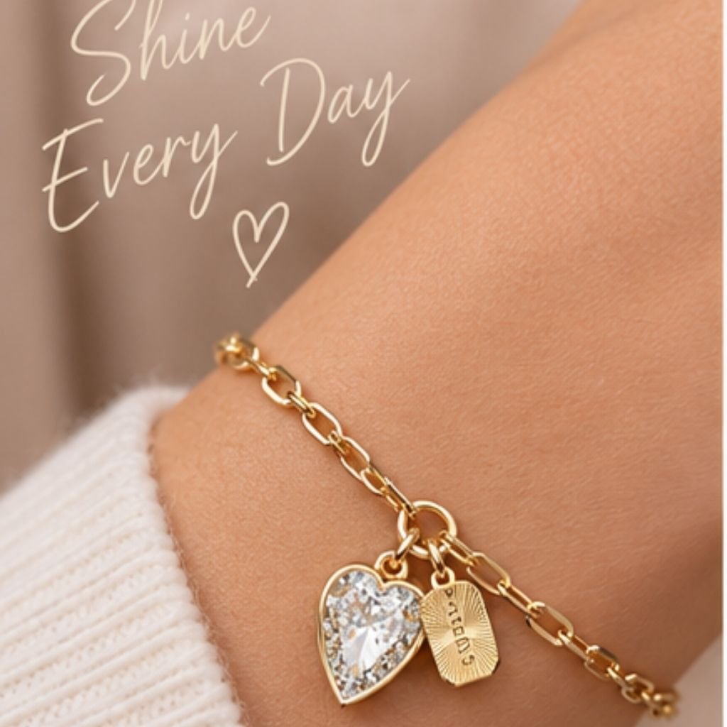 GUESS STEEL CRYSTAL LOVE JUBB06360JWYGL Βραχιόλι Χρυσό Με Κρεμαστή Καρδιά - Image 2