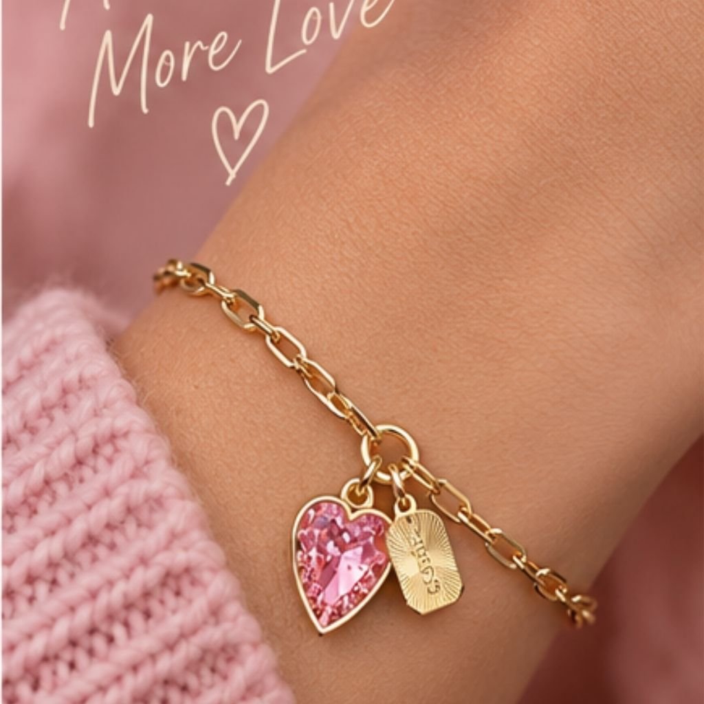 GUESS STEEL CRYSTAL LOVE JUBB06360JWYGPKL Βραχιόλι Χρυσό Με Κρεμαστή Καρδιά - Image 2