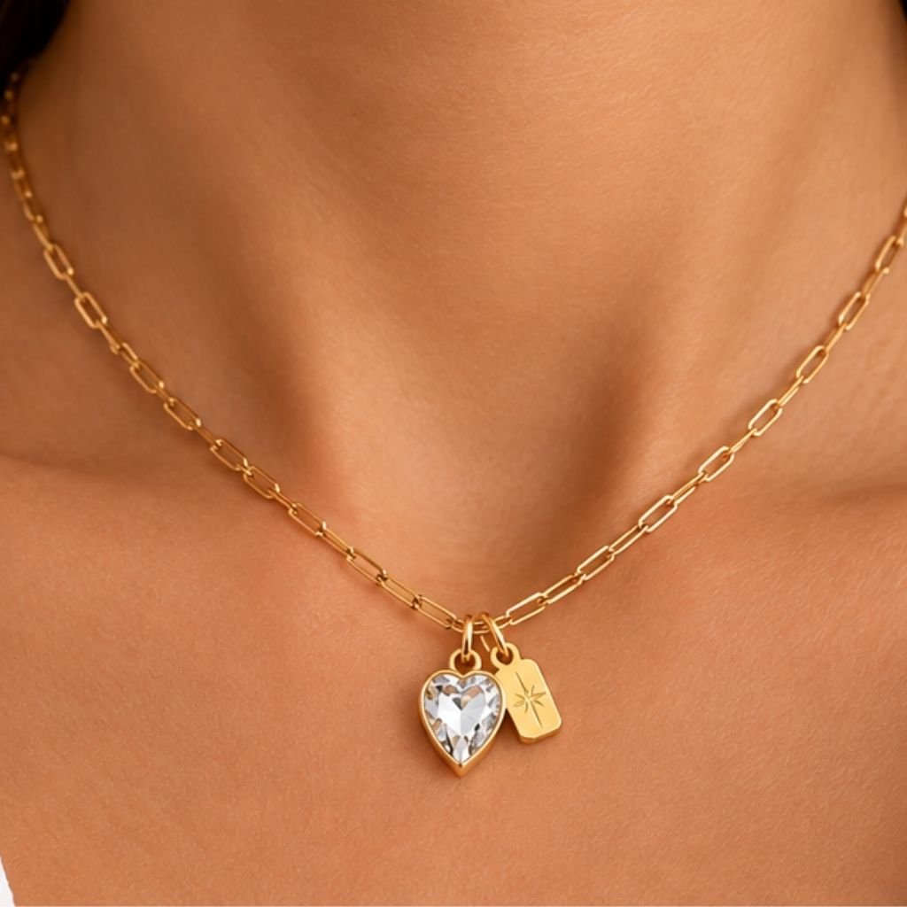 GUESS STEEL CRYSTAL LOVE JUBN06359JWYGT/U Κολιέ Χρυσό Με Καρδιά