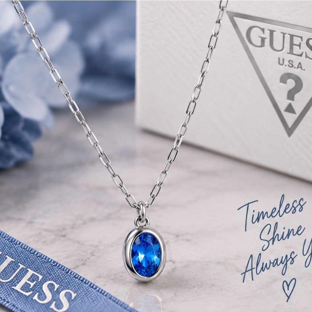 GUESS STEEL DIVINE JUBN06315JWYGGNT/U Κολιέ Χρυσό Με Μπλε Πέτρα